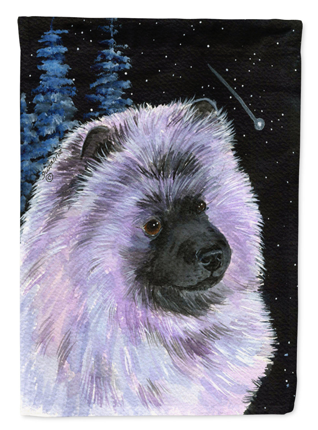 Starry Night Keeshond House Flag 28x40 Porch Sleeve Pole Decorative Outside Yard Banner Artwork Wall Hanging, Polyester