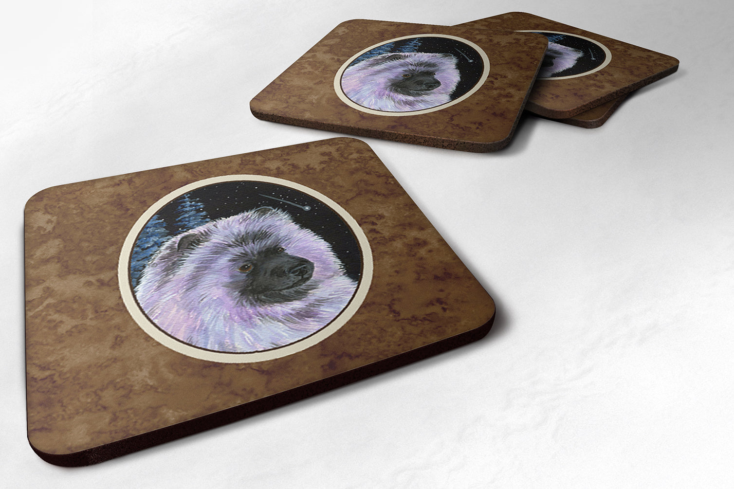 Starry Night Keeshond Foam Coasters Set of 4 Cup Coasters for Indoor Outdoor, Tabletop Protection, Anti Slip, Mouse pad Material
