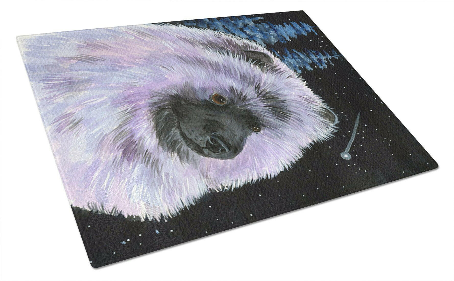 Starry Night Keeshond Cutting Board Tempered Glass Kitchen Cutting Surface, Heat Resistant Chopping, Non-Slip Feet, Food Prep & Serving
