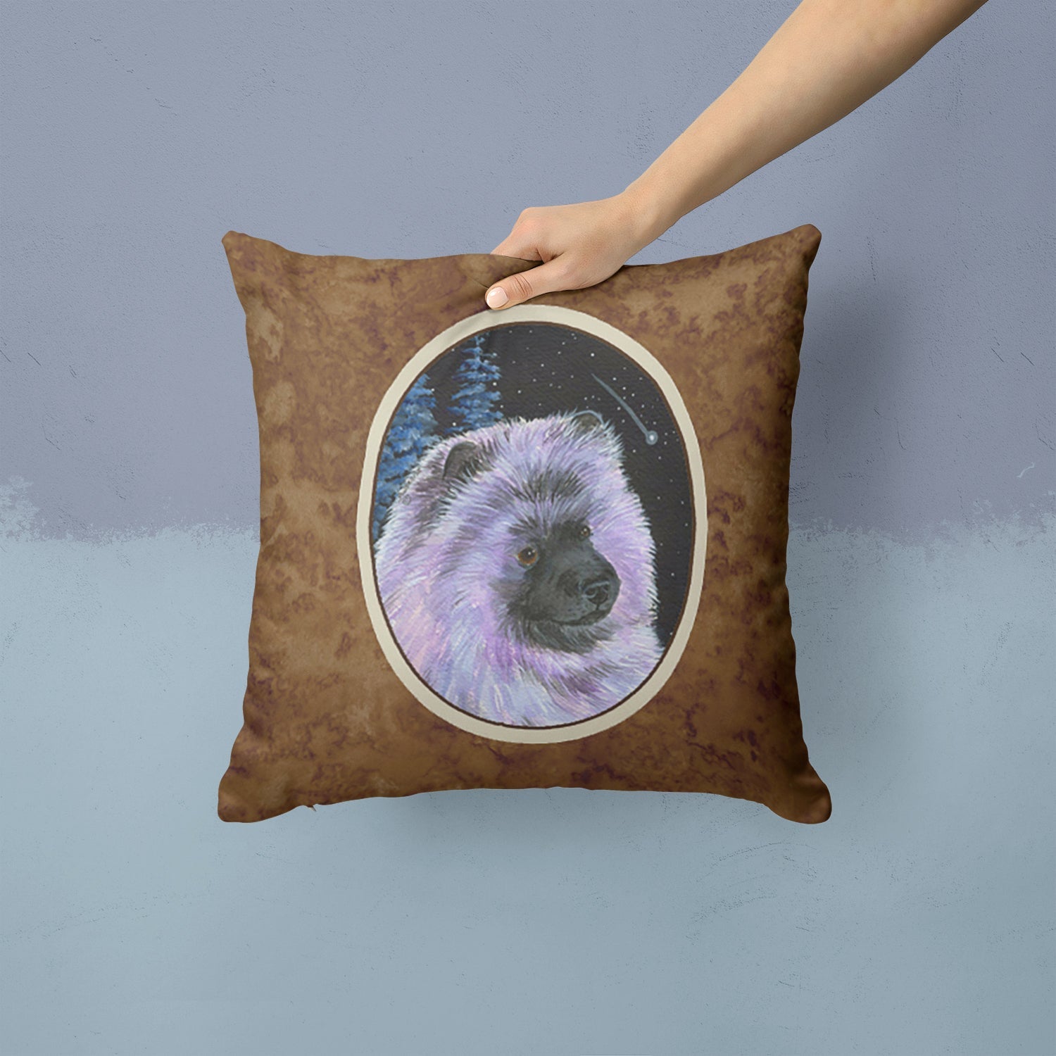 Starry Night Keeshond Decorative Throw Pillow 14x14 Indoor Outdoor Accent Cushion, Fabric Cover with Insert for Sofa, Bed, Porch & Living Room