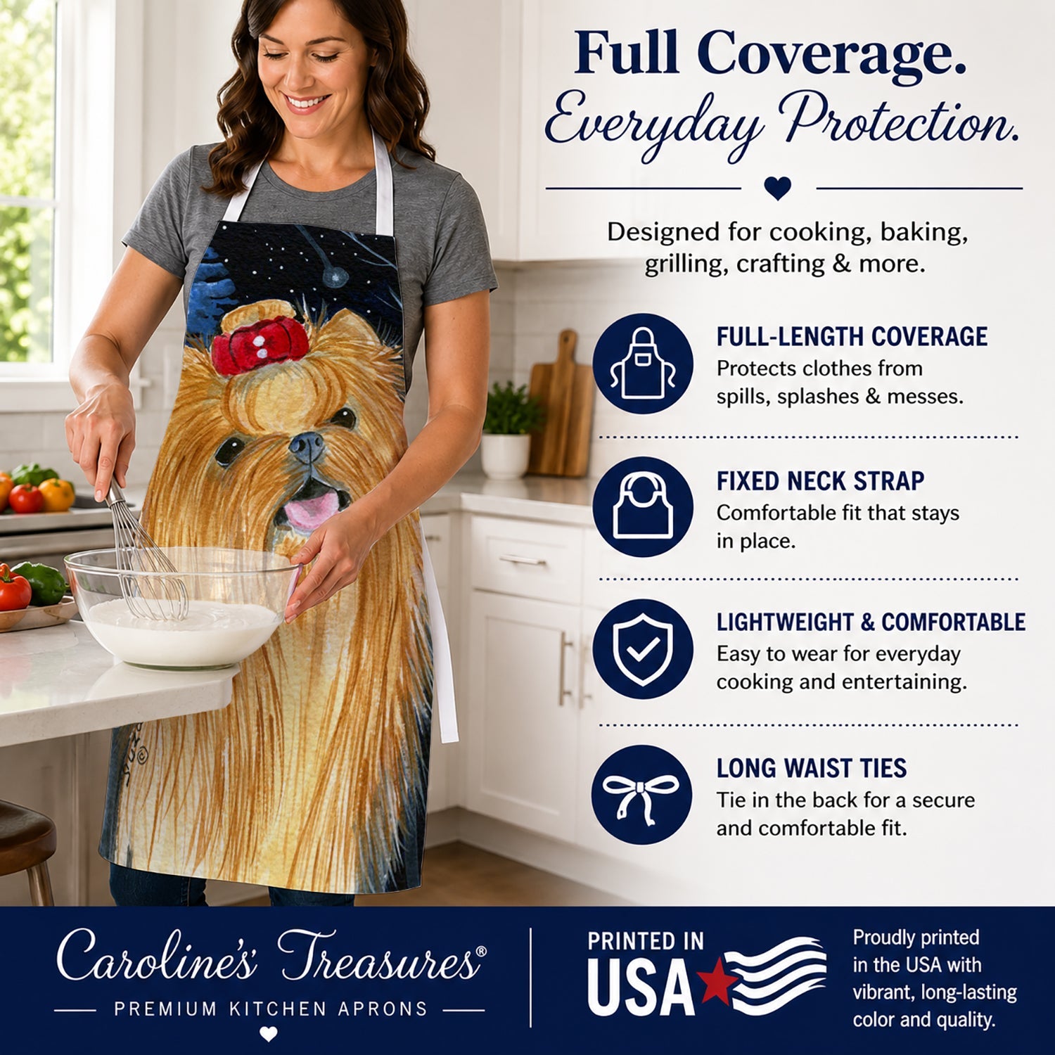 Starry Night Yorkie Apron Cooking Kitchen Server Baking Crafts Gardening for Adult Women Men, Unisex, Large, Multicolor