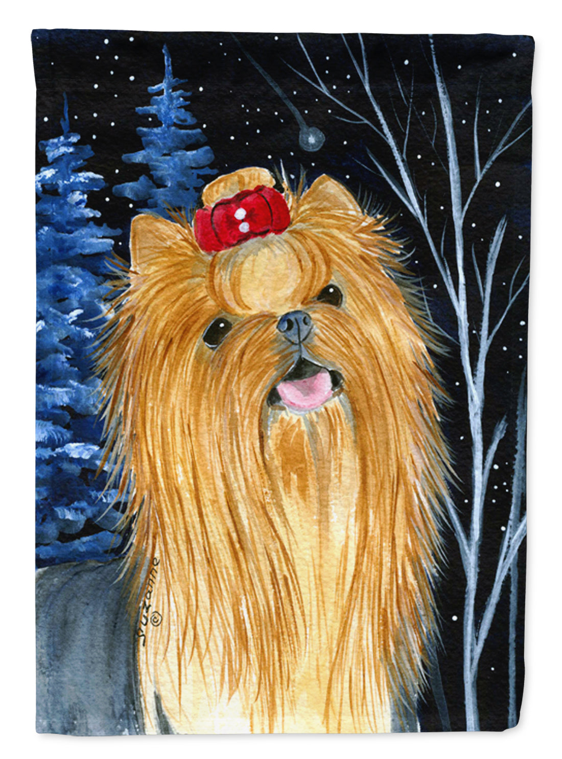 Starry Night Yorkie House Flag 28x40 Porch Sleeve Pole Decorative Outside Yard Banner Artwork Wall Hanging, Polyester