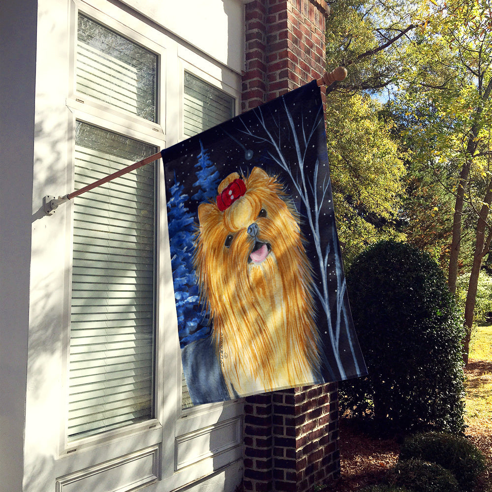 Starry Night Yorkie House Flag 28x40 Porch Sleeve Pole Decorative Outside Yard Banner Artwork Wall Hanging, Polyester