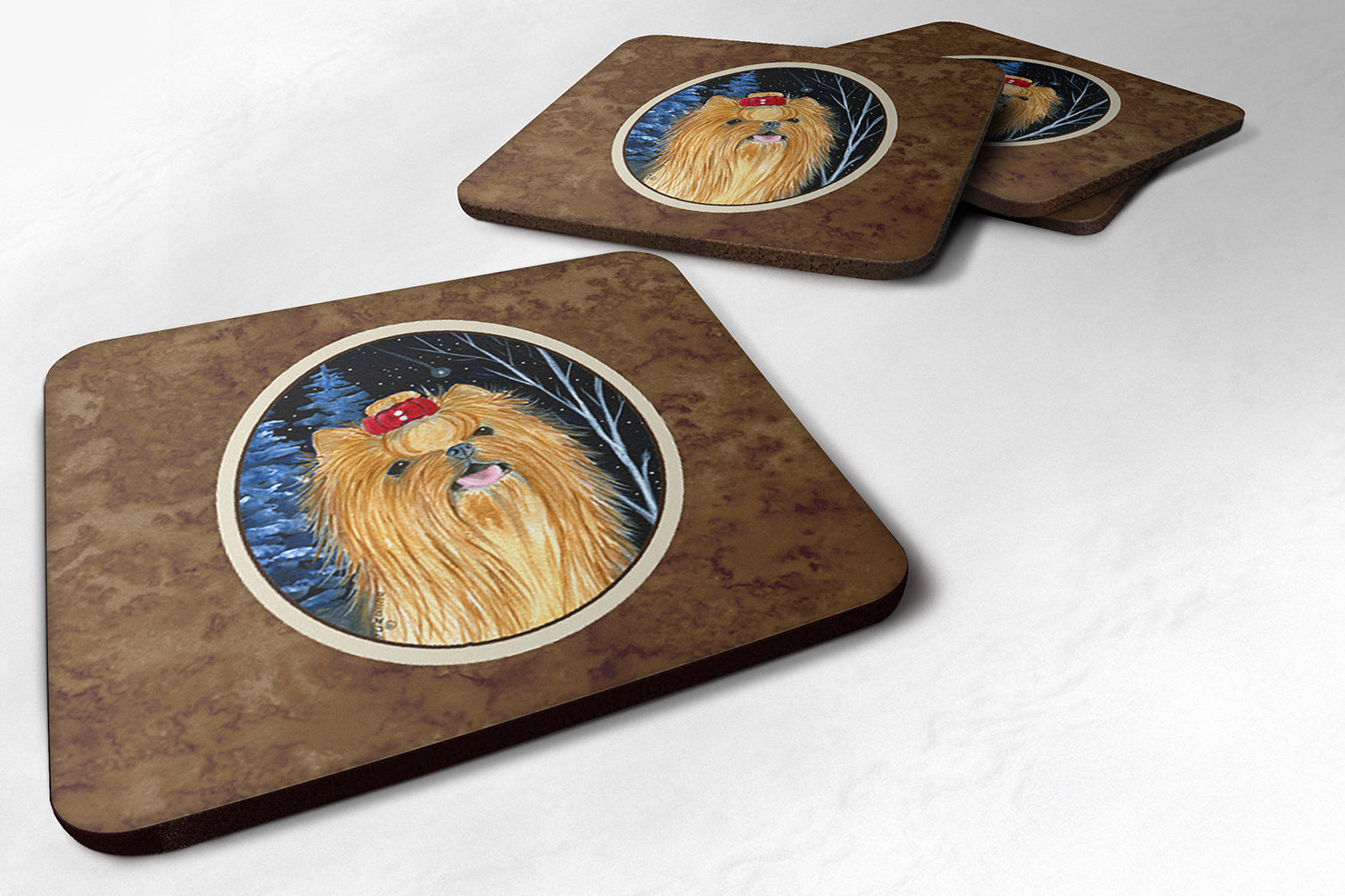 Starry Night Yorkie Foam Coasters Set of 4 Cup Coasters for Indoor Outdoor, Tabletop Protection, Anti Slip, Mouse pad Material