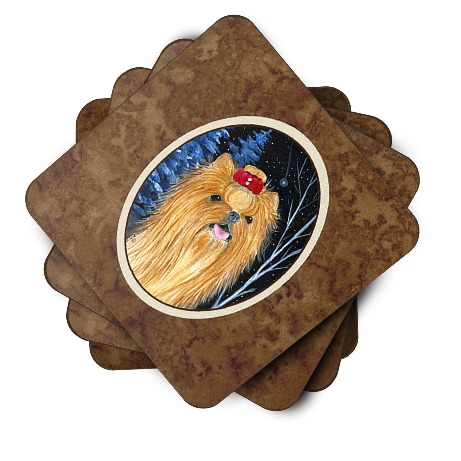 Starry Night Yorkie Foam Coasters Set of 4 Cup Coasters for Indoor Outdoor, Tabletop Protection, Anti Slip, Mouse pad Material