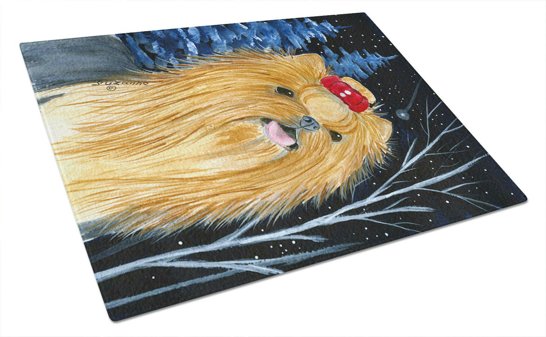 Starry Night Yorkie Cutting Board Tempered Glass Kitchen Cutting Surface, Heat Resistant Chopping, Non-Slip Feet, Food Prep & Serving
