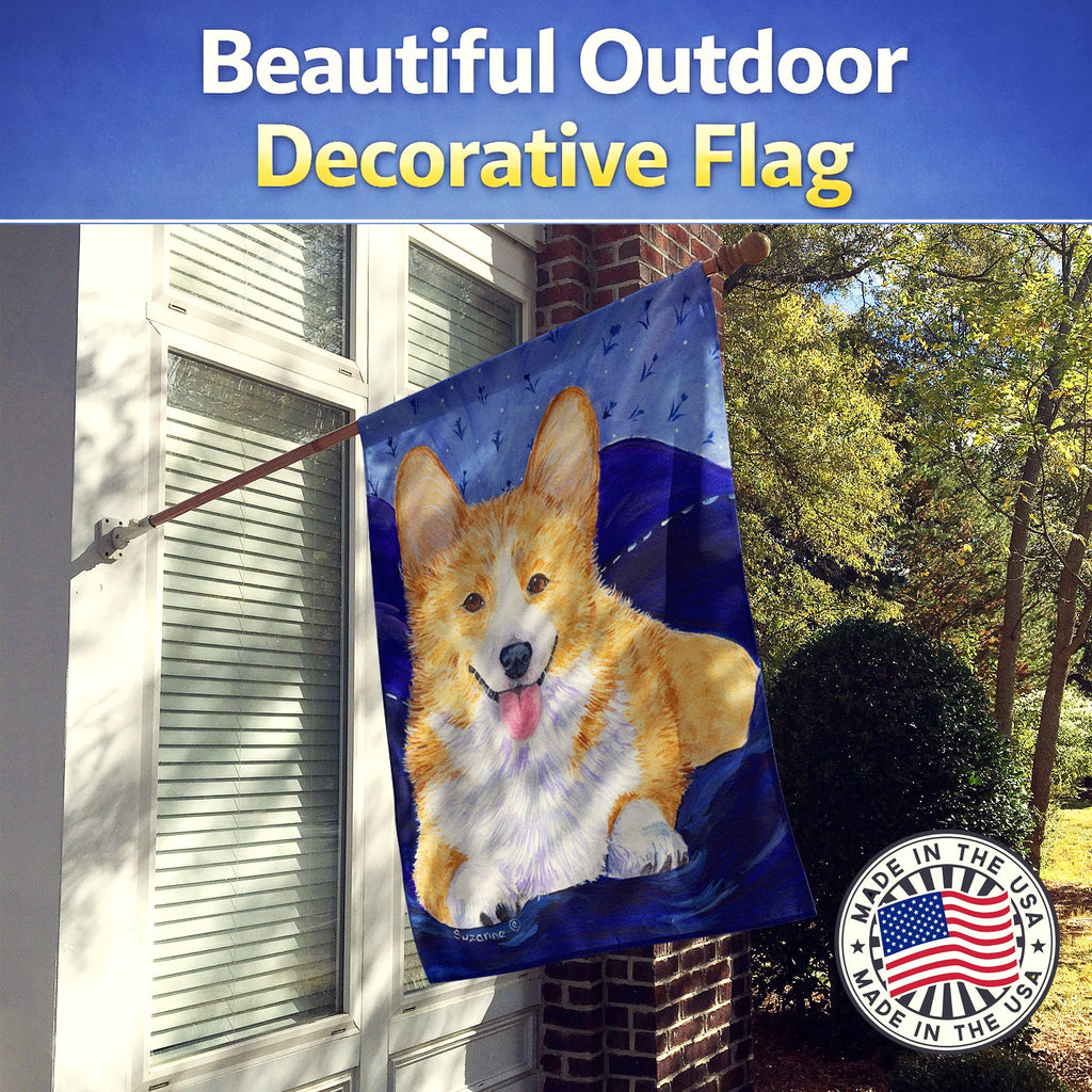 Corgi House Flag 28x40 Porch Sleeve Pole Decorative Outside Yard Banner Artwork Wall Hanging, Polyester
