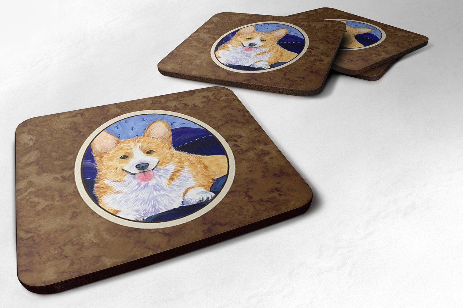 Corgi Foam Coasters Set of 4 Cup Coasters for Indoor Outdoor, Tabletop Protection, Anti Slip, Mouse pad Material