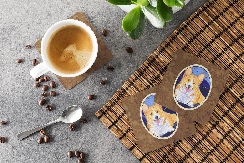 Corgi Foam Coasters Set of 4 Cup Coasters for Indoor Outdoor, Tabletop Protection, Anti Slip, Mouse pad Material