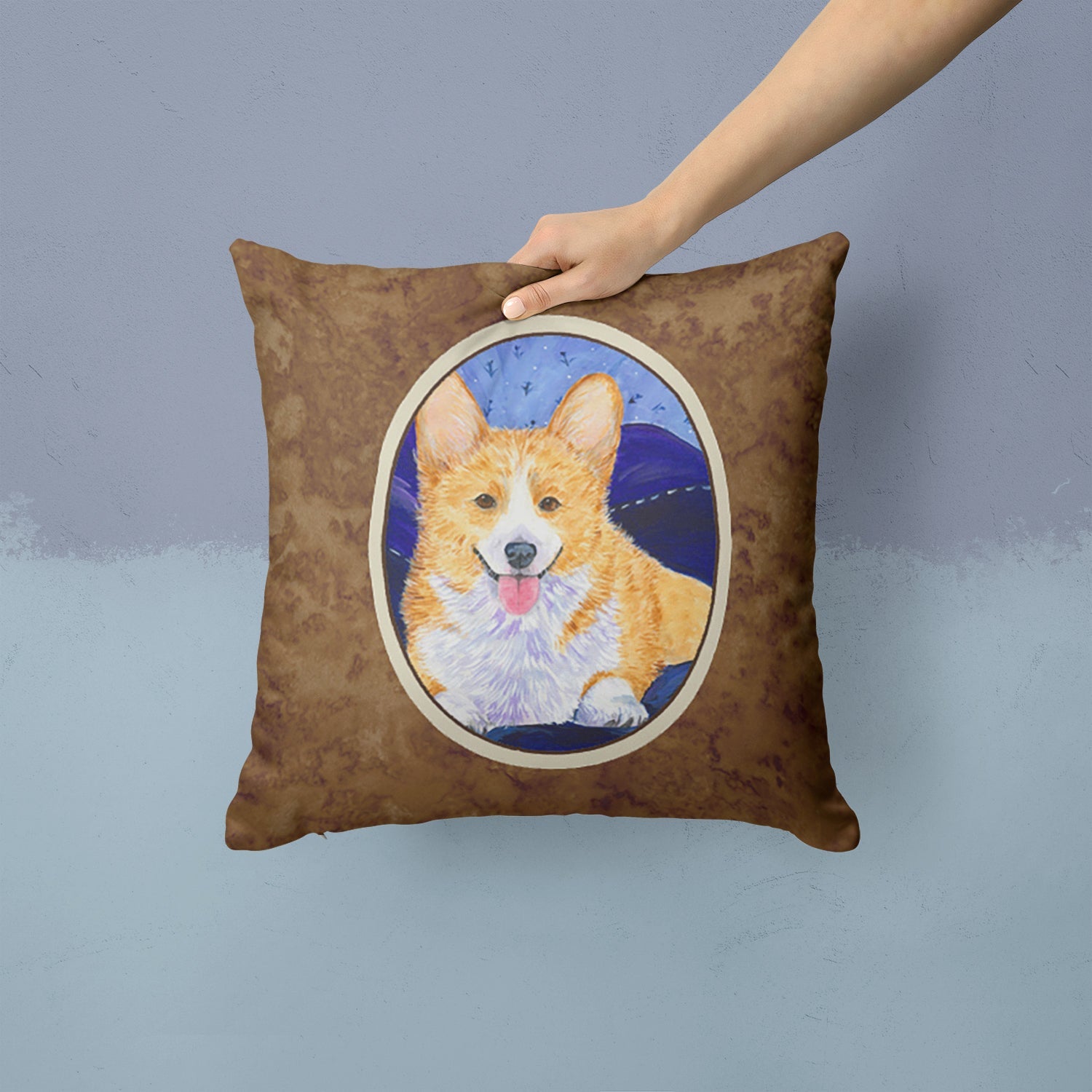 Corgi Decorative Throw Pillow 14x14 Indoor Outdoor Accent Cushion, Fabric Cover with Insert for Sofa, Bed, Porch & Living Room