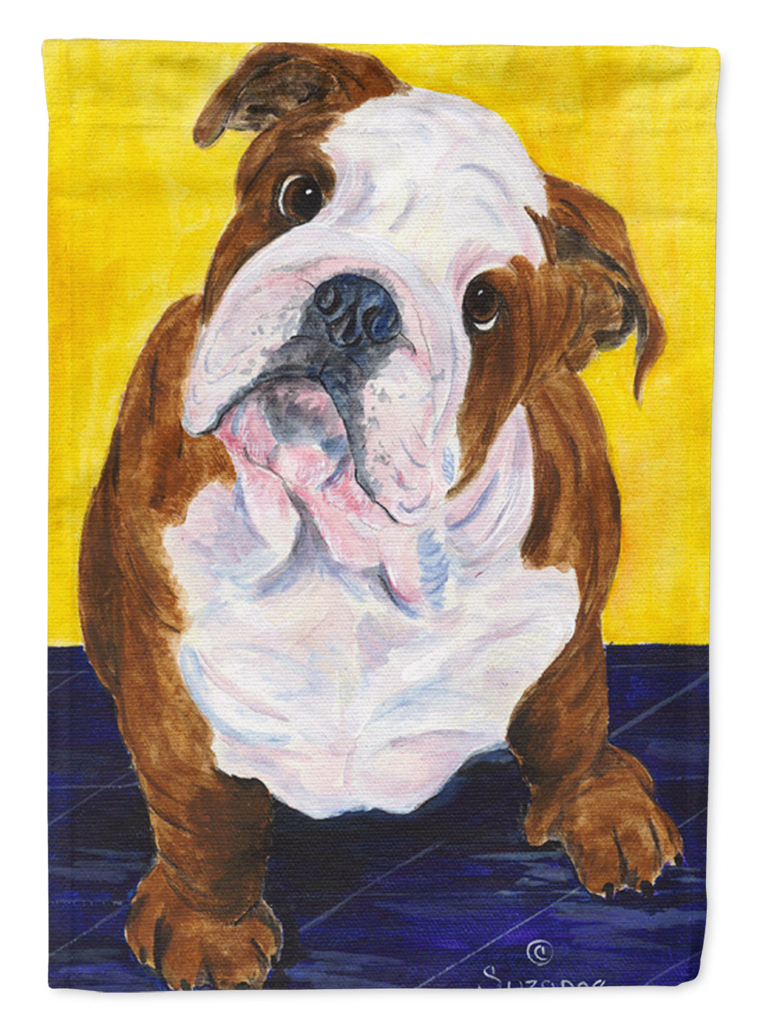 English Bulldog House Flag 28x40 Porch Sleeve Pole Decorative Outside Yard Banner Artwork Wall Hanging, Polyester
