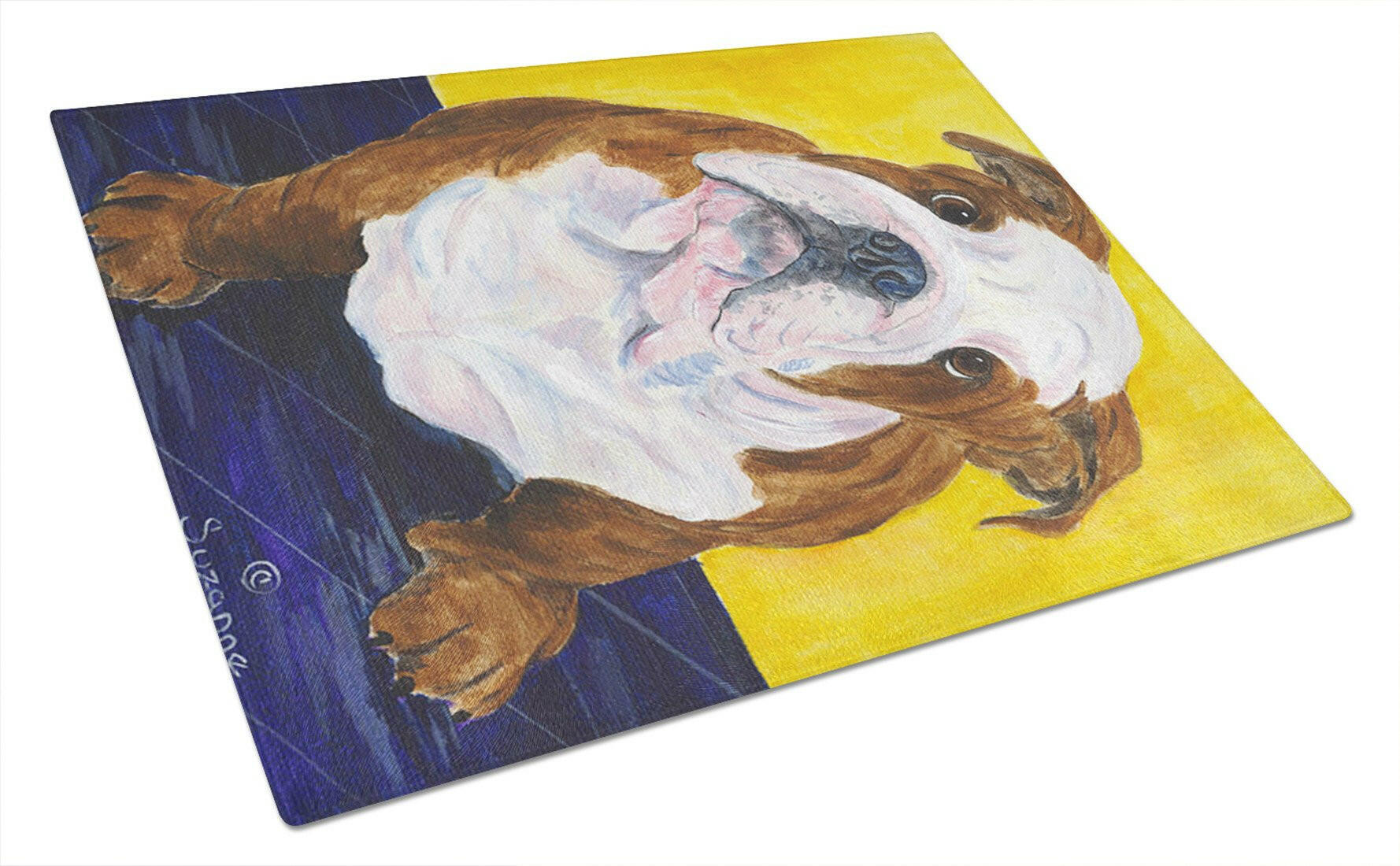 English Bulldog Cutting Board Tempered Glass Kitchen Cutting Surface, Heat Resistant Chopping, Non-Slip Feet, Food Prep & Serving