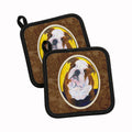 English Bulldog Pot Holder Set of 2 Heat Resistant Quilted Hot Pads 7.5 x 7.5 Inch, Insulated Kitchen Trivets for Cooking & Baking