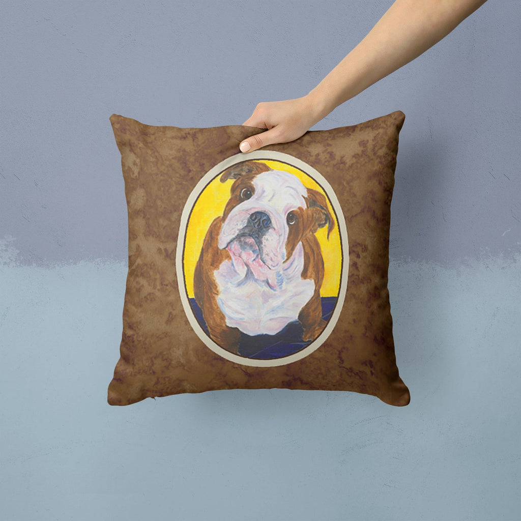 English Bulldog Decorative Throw Pillow 14x14 Indoor Outdoor Accent Cushion, Fabric Cover with Insert for Sofa, Bed, Porch & Living Room