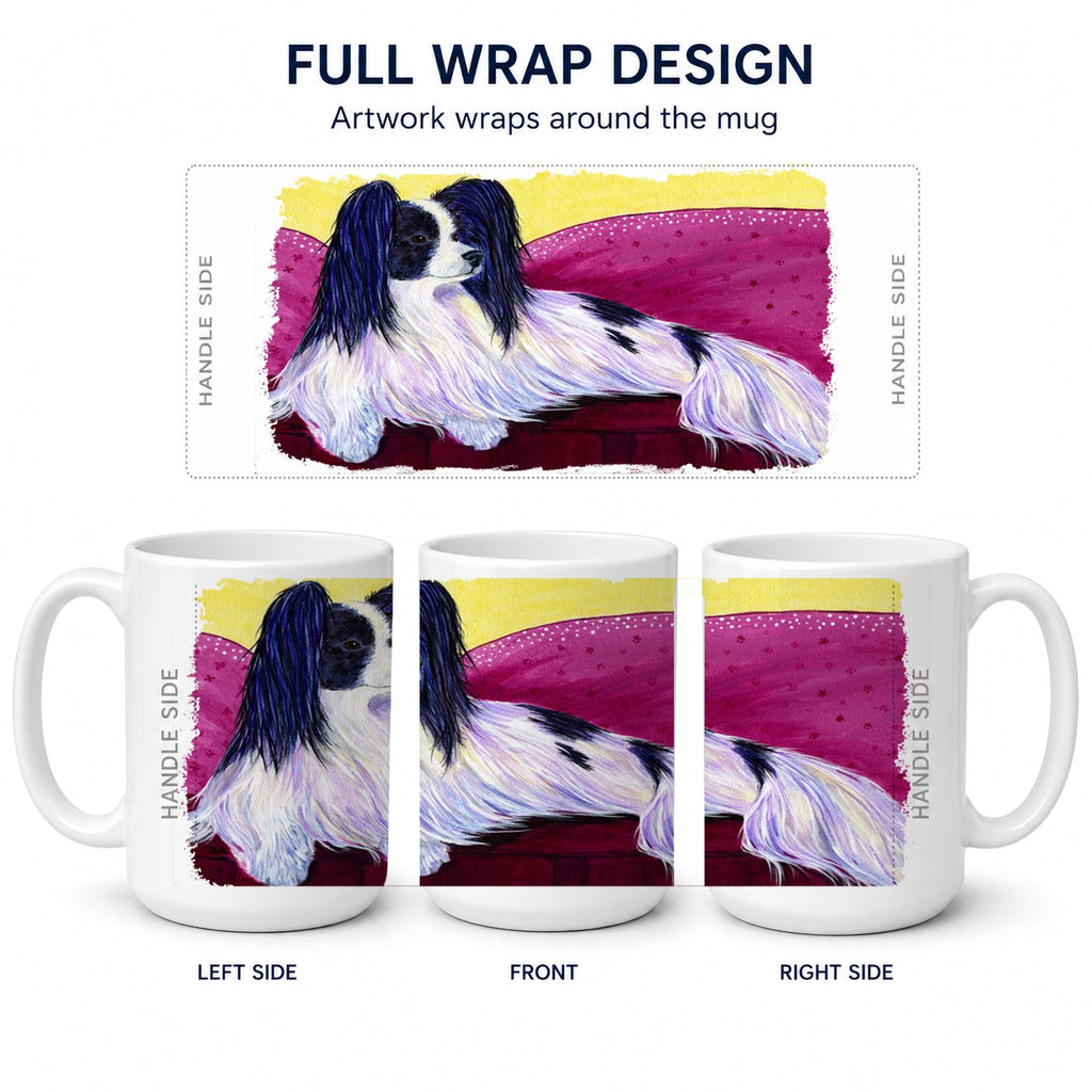 Papillon Ceramic Coffee Mug 15 oz Decorative Large C Handle Mug Cup for Tea, Cocoa Hot Chocolate