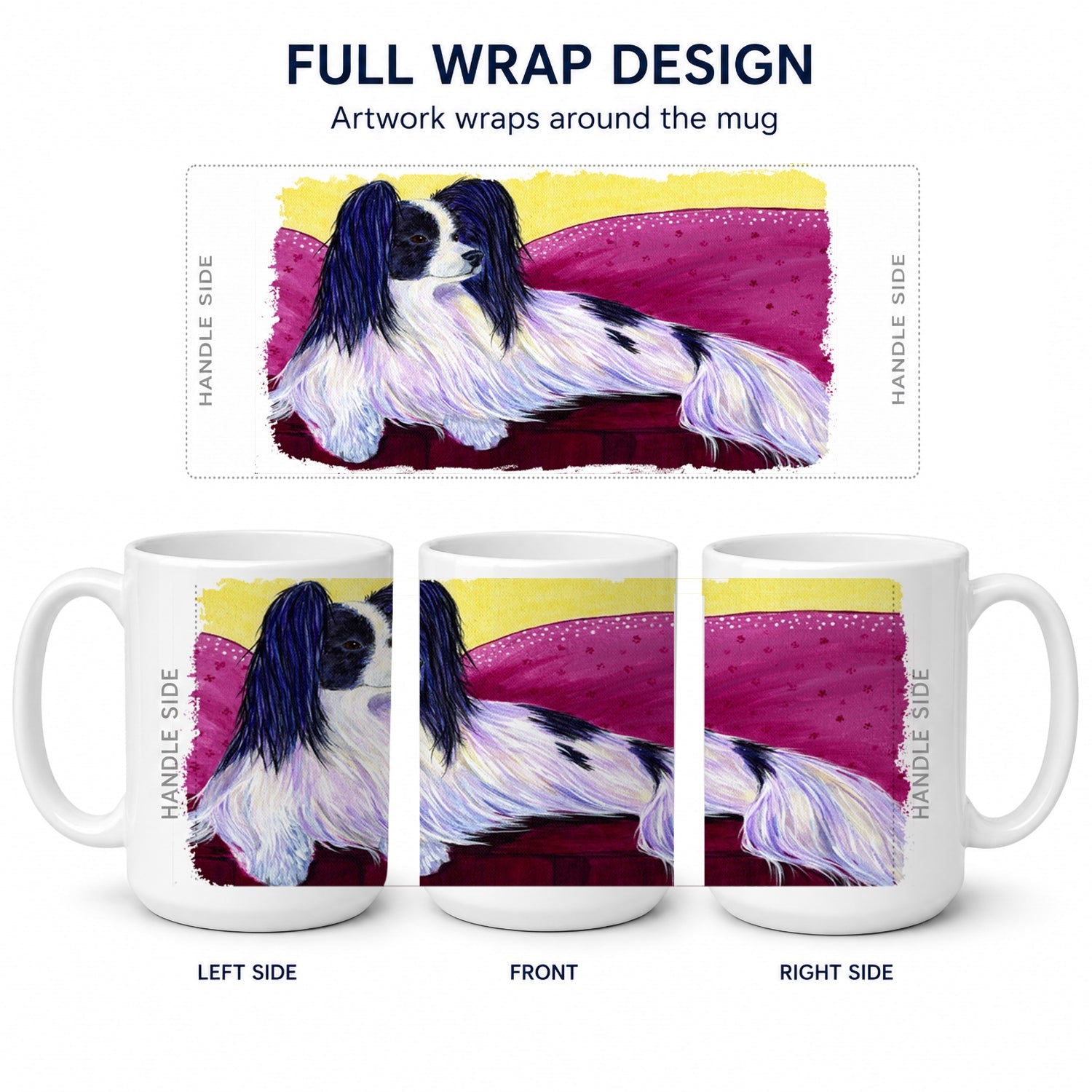 Papillon Ceramic Coffee Mug 15 oz Decorative Large C Handle Mug Cup for Tea, Cocoa Hot Chocolate