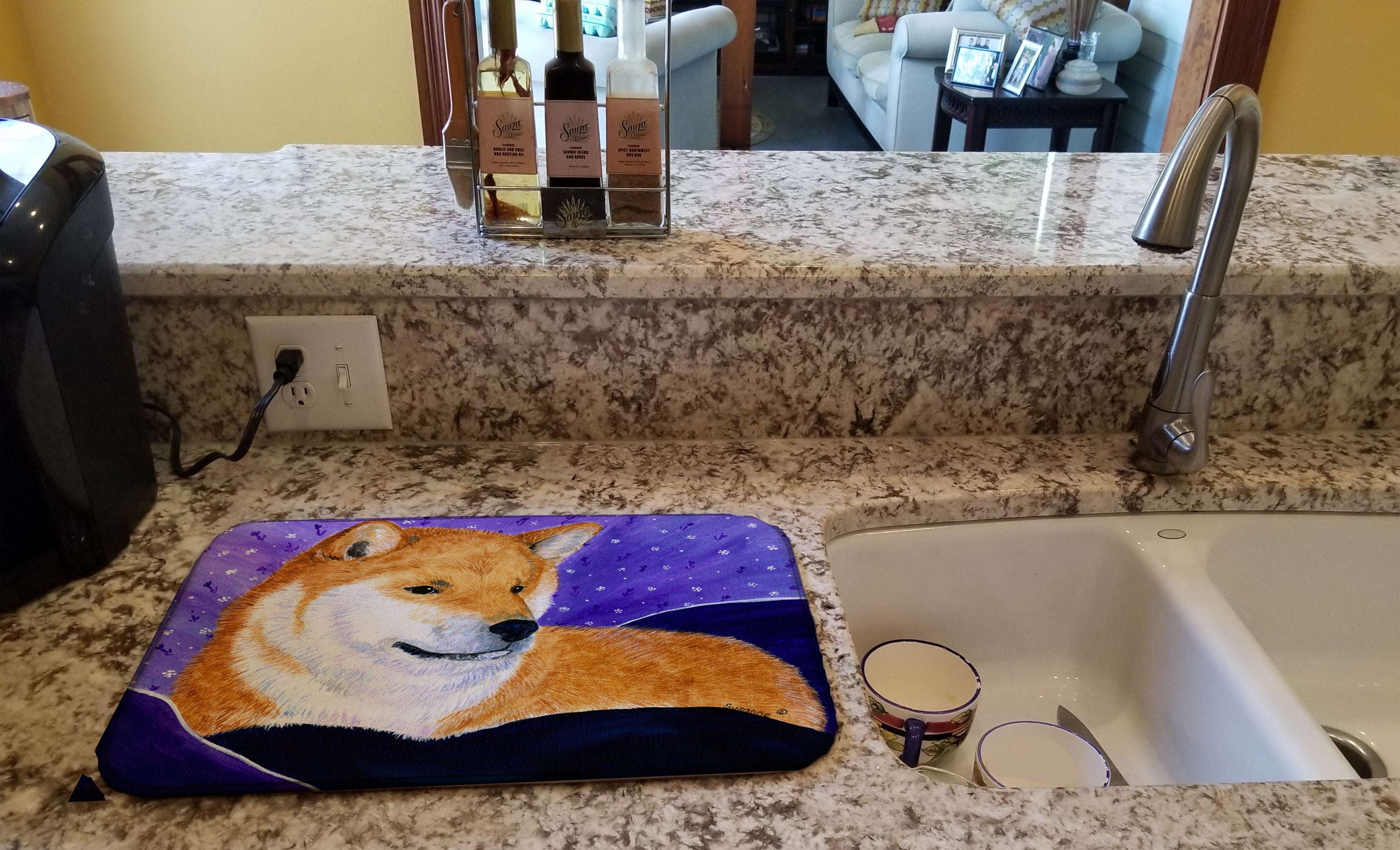 Shiba Inu Dish Drying Mat Absorbent Dish Drying Mat Pad for Kitchen Counter Dish Drainer Mat for Countertop, 14 x 21", Multicolor