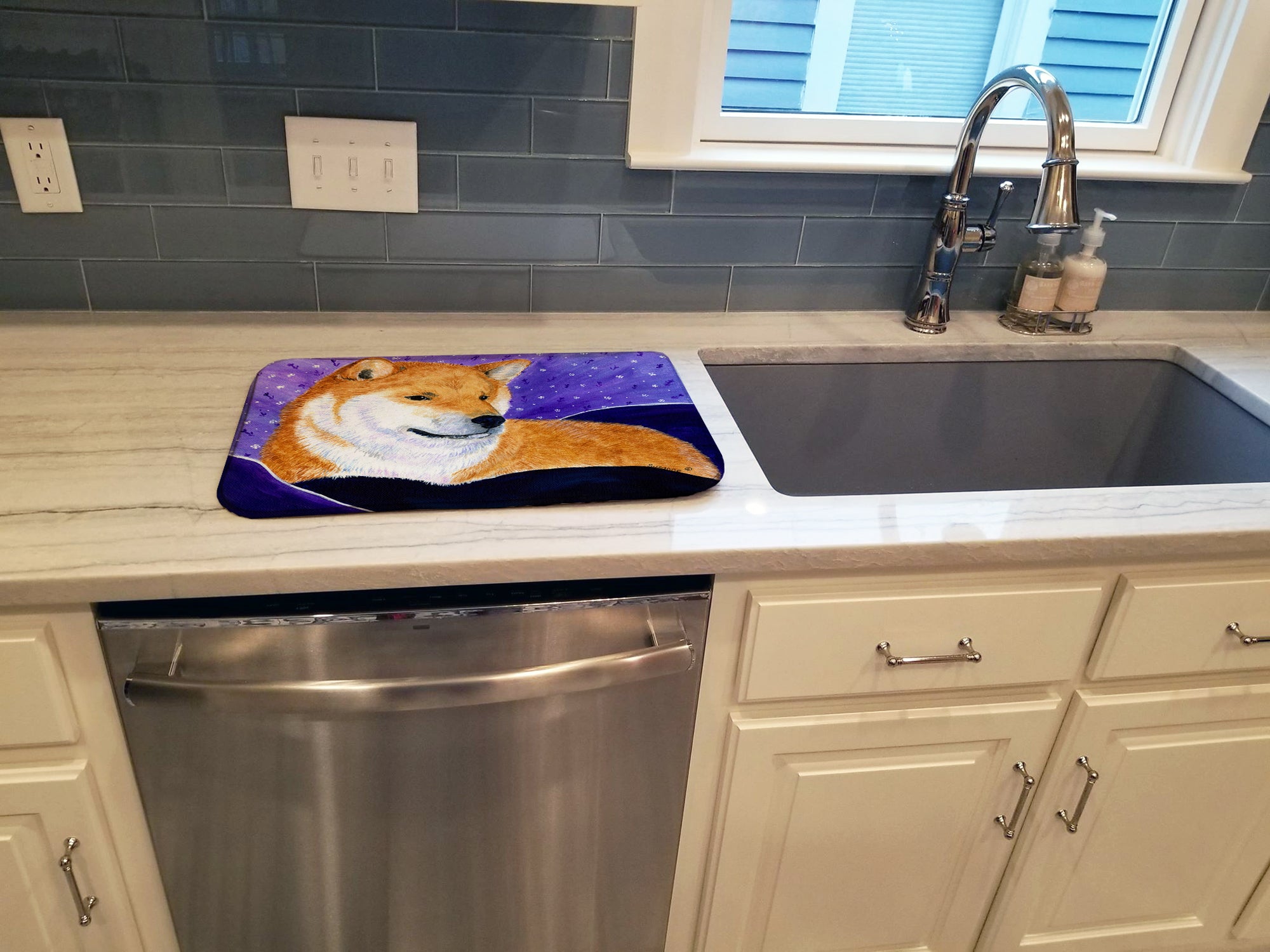 Shiba Inu Dish Drying Mat Absorbent Dish Drying Mat Pad for Kitchen Counter Dish Drainer Mat for Countertop, 14 x 21", Multicolor