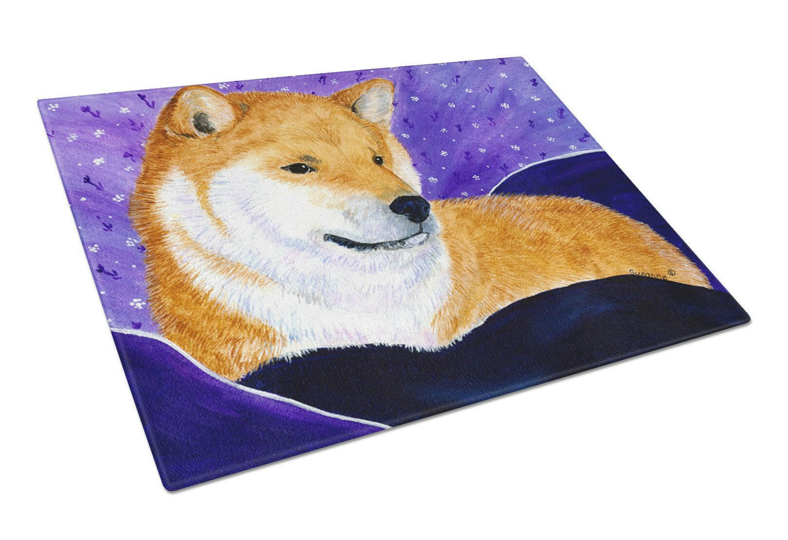 Shiba Inu Cutting Board Tempered Glass Kitchen Cutting Surface, Heat Resistant Chopping, Non-Slip Feet, Food Prep & Serving