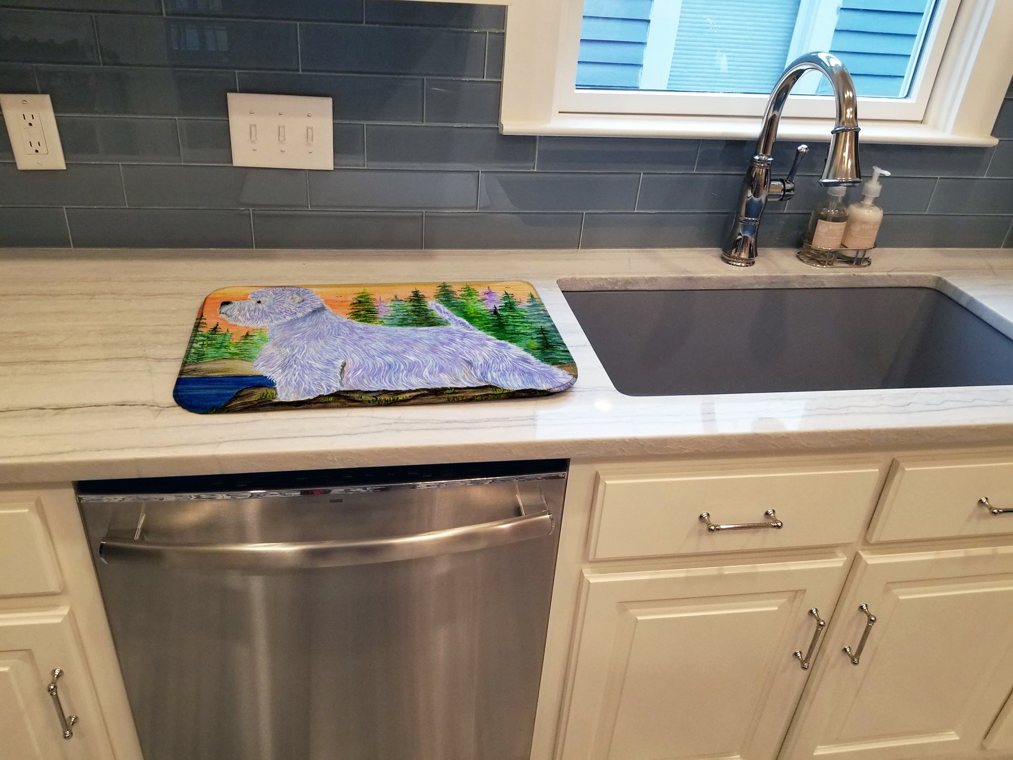 Westie Dish Drying Mat Absorbent Dish Drying Mat Pad for Kitchen Counter Dish Drainer Mat for Countertop, 14 x 21", Multicolor