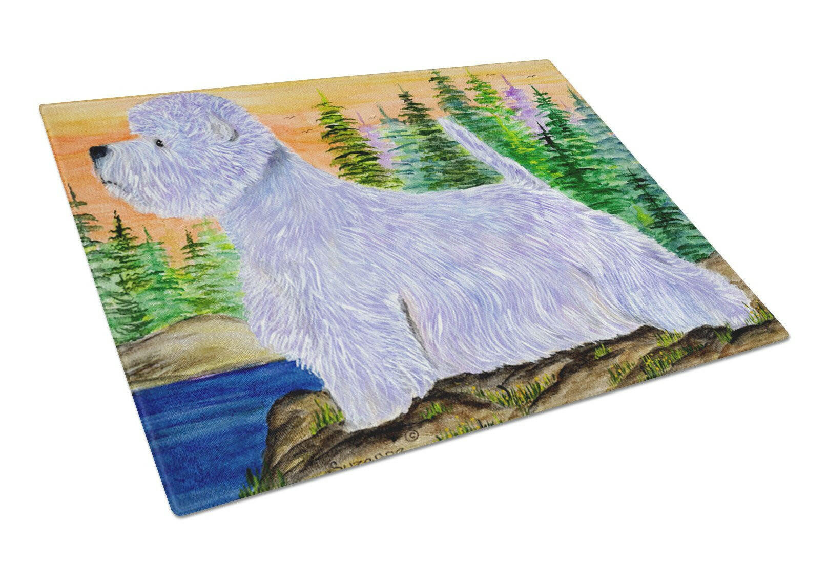 Westie Cutting Board Tempered Glass Kitchen Cutting Surface, Heat Resistant Chopping, Non-Slip Feet, Food Prep & Serving