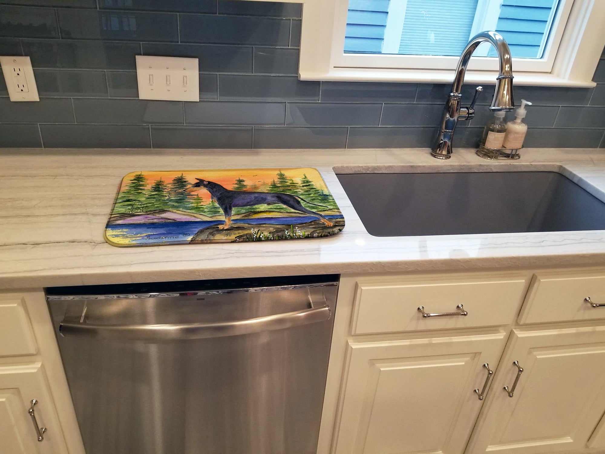 Manchester Terrier Dish Drying Mat Absorbent Dish Drying Mat Pad for Kitchen Counter Dish Drainer Mat for Countertop, 14 x 21", Multicolor