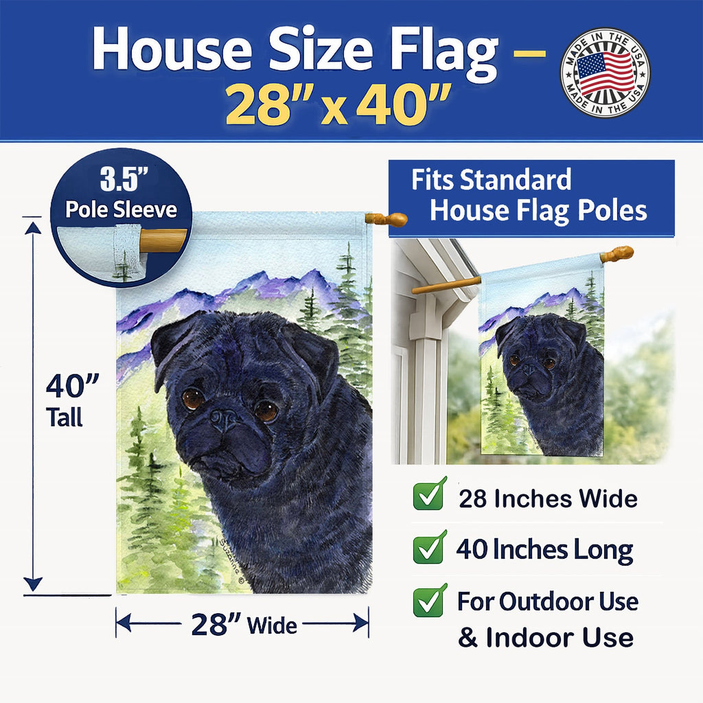 Pug House Flag 28x40 Porch Sleeve Pole Decorative Outside Yard Banner Artwork Wall Hanging, Polyester