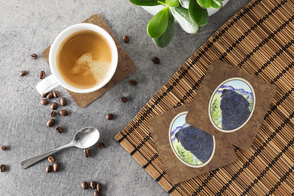 Pug Foam Coasters Set of 4 Cup Coasters for Indoor Outdoor, Tabletop Protection, Anti Slip, Mouse pad Material