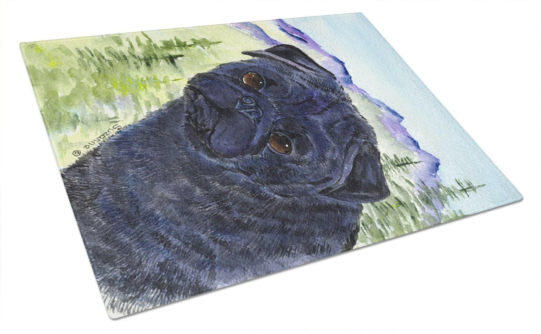 Pug Cutting Board Tempered Glass Kitchen Cutting Surface, Heat Resistant Chopping, Non-Slip Feet, Food Prep & Serving