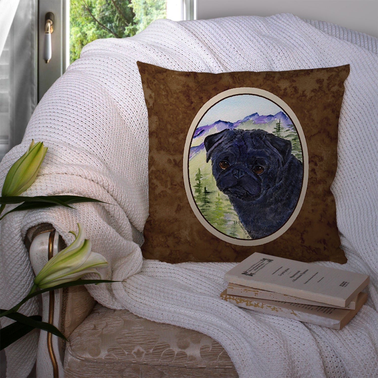 Pug Decorative Throw Pillow 14x14 Indoor Outdoor Accent Cushion, Fabric Cover with Insert for Sofa, Bed, Porch & Living Room