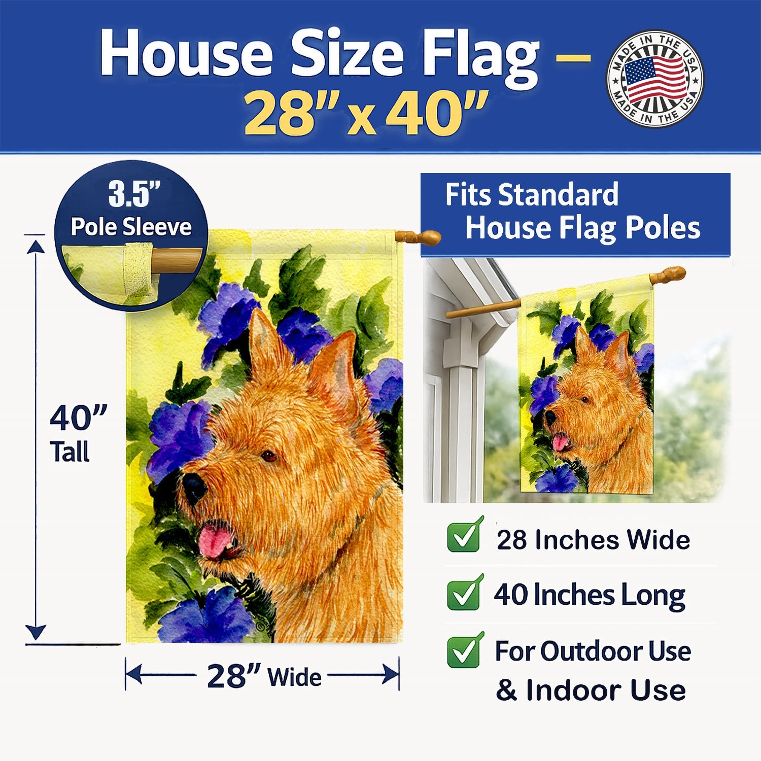 Norwich Terrier House Flag 28x40 Porch Sleeve Pole Decorative Outside Yard Banner Artwork Wall Hanging, Polyester