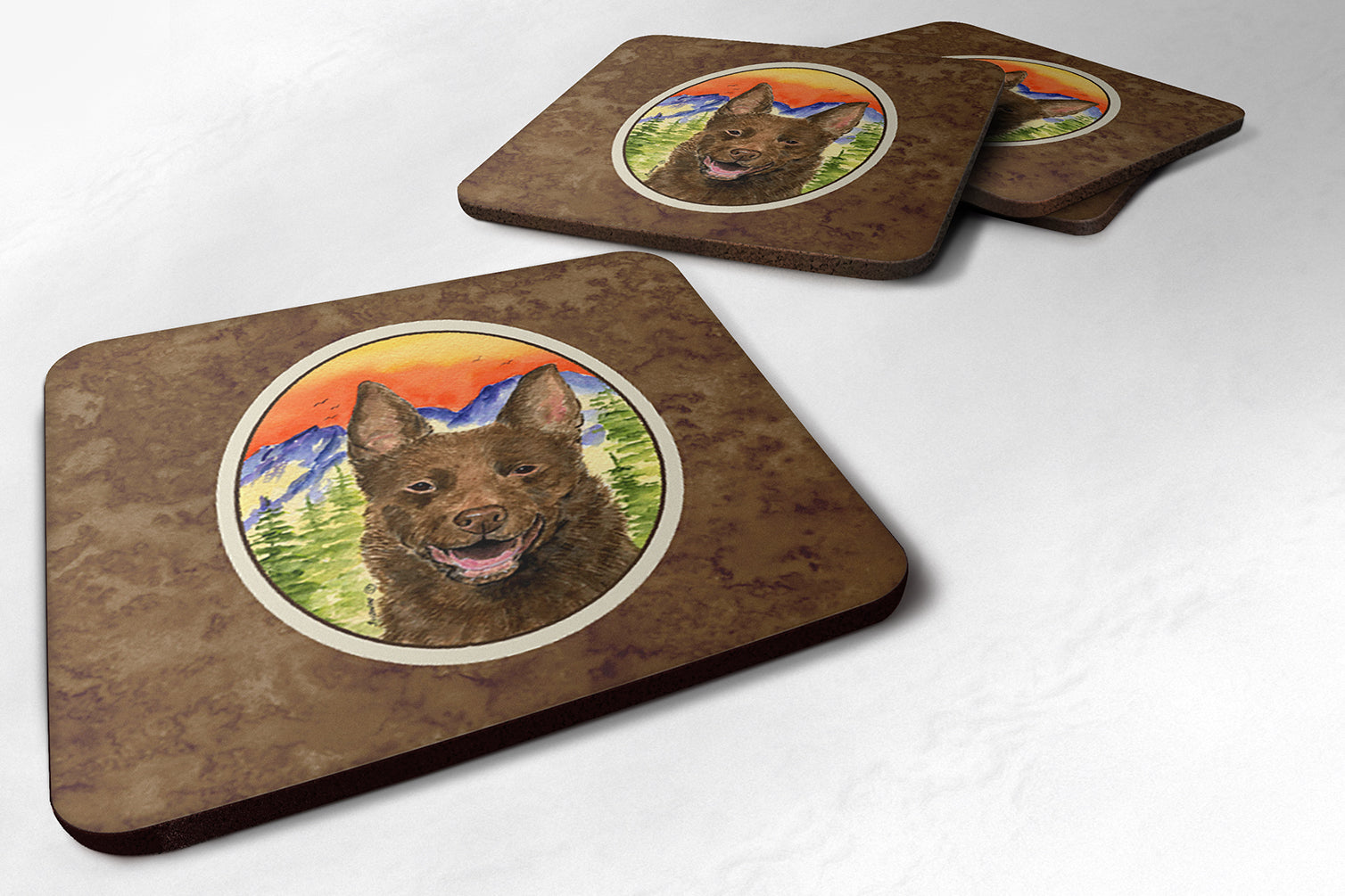 Australian Kelpie Foam Coasters Set of 4 Cup Coasters for Indoor Outdoor, Tabletop Protection, Anti Slip, Mouse pad Material