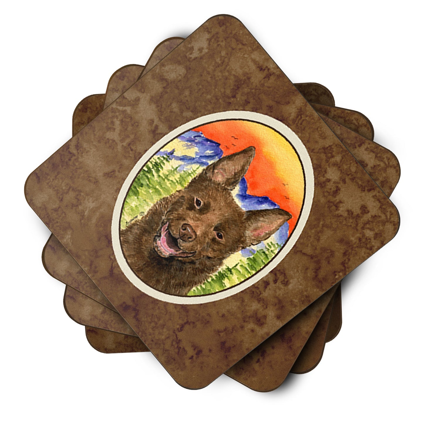 Australian Kelpie Foam Coasters Set of 4 Cup Coasters for Indoor Outdoor, Tabletop Protection, Anti Slip, Mouse pad Material