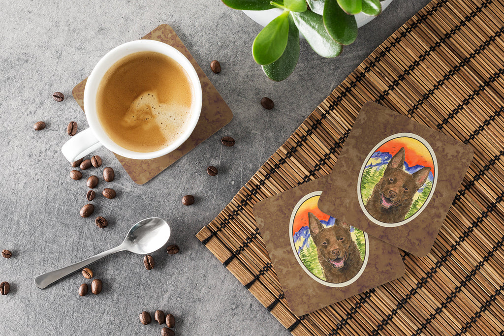 Australian Kelpie Foam Coasters Set of 4 Cup Coasters for Indoor Outdoor, Tabletop Protection, Anti Slip, Mouse pad Material
