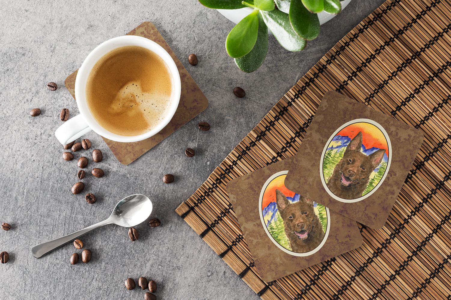 Australian Kelpie Foam Coasters Set of 4 Cup Coasters for Indoor Outdoor, Tabletop Protection, Anti Slip, Mouse pad Material