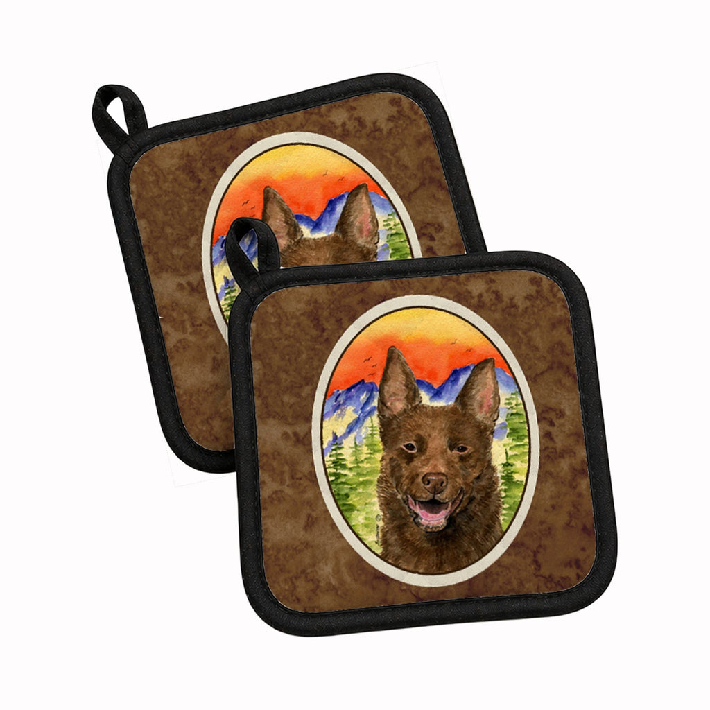 Australian Kelpie Pot Holder Set of 2 Heat Resistant Quilted Hot Pads 7.5 x 7.5 Inch, Insulated Kitchen Trivets for Cooking & Baking