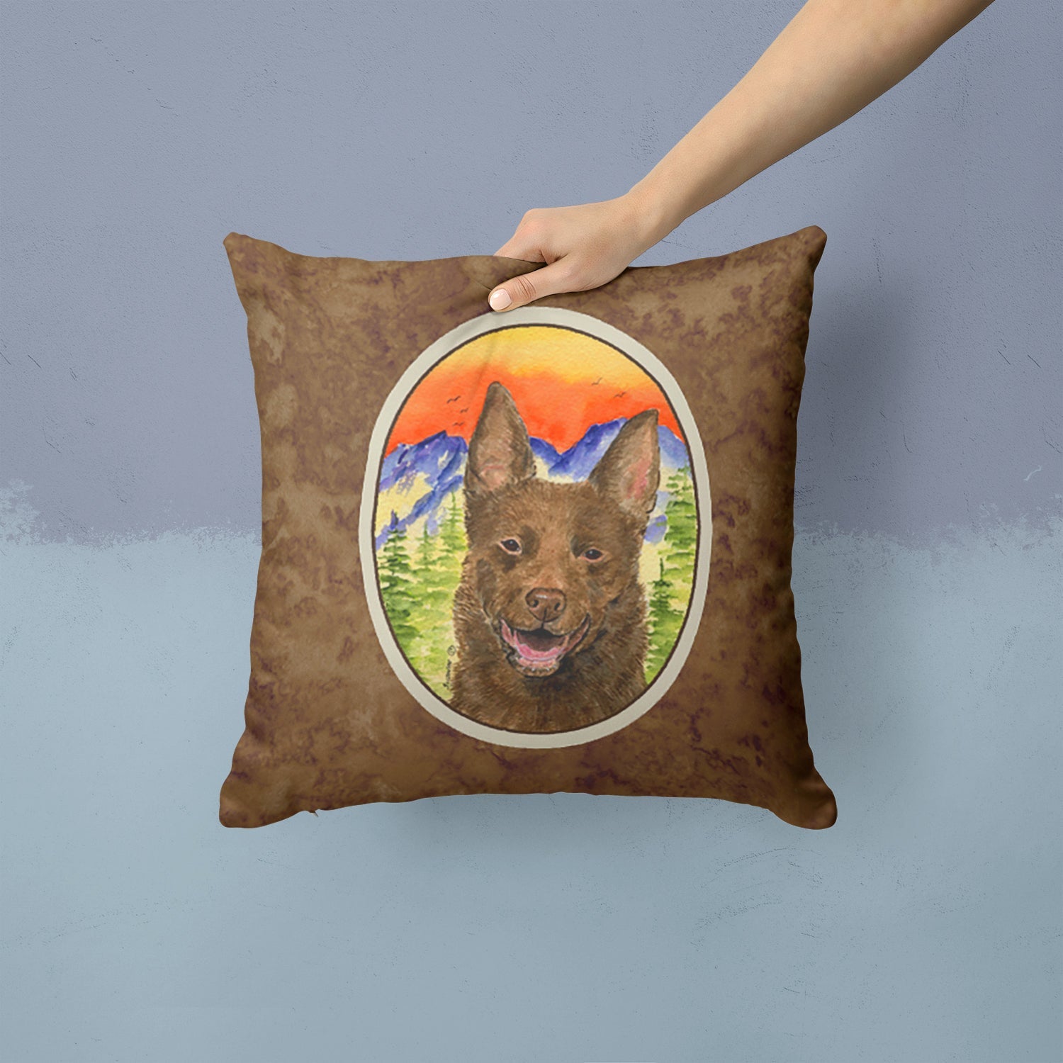 Australian Kelpie Decorative Throw Pillow 14x14 Indoor Outdoor Accent Cushion, Fabric Cover with Insert for Sofa, Bed, Porch & Living Room