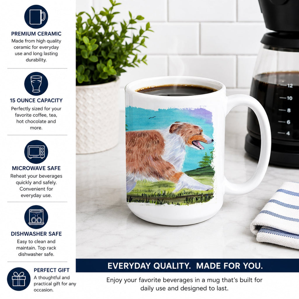 Australian Shepherd Ceramic Coffee Mug 15 oz Decorative Large C Handle Mug Cup for Tea, Cocoa Hot Chocolate