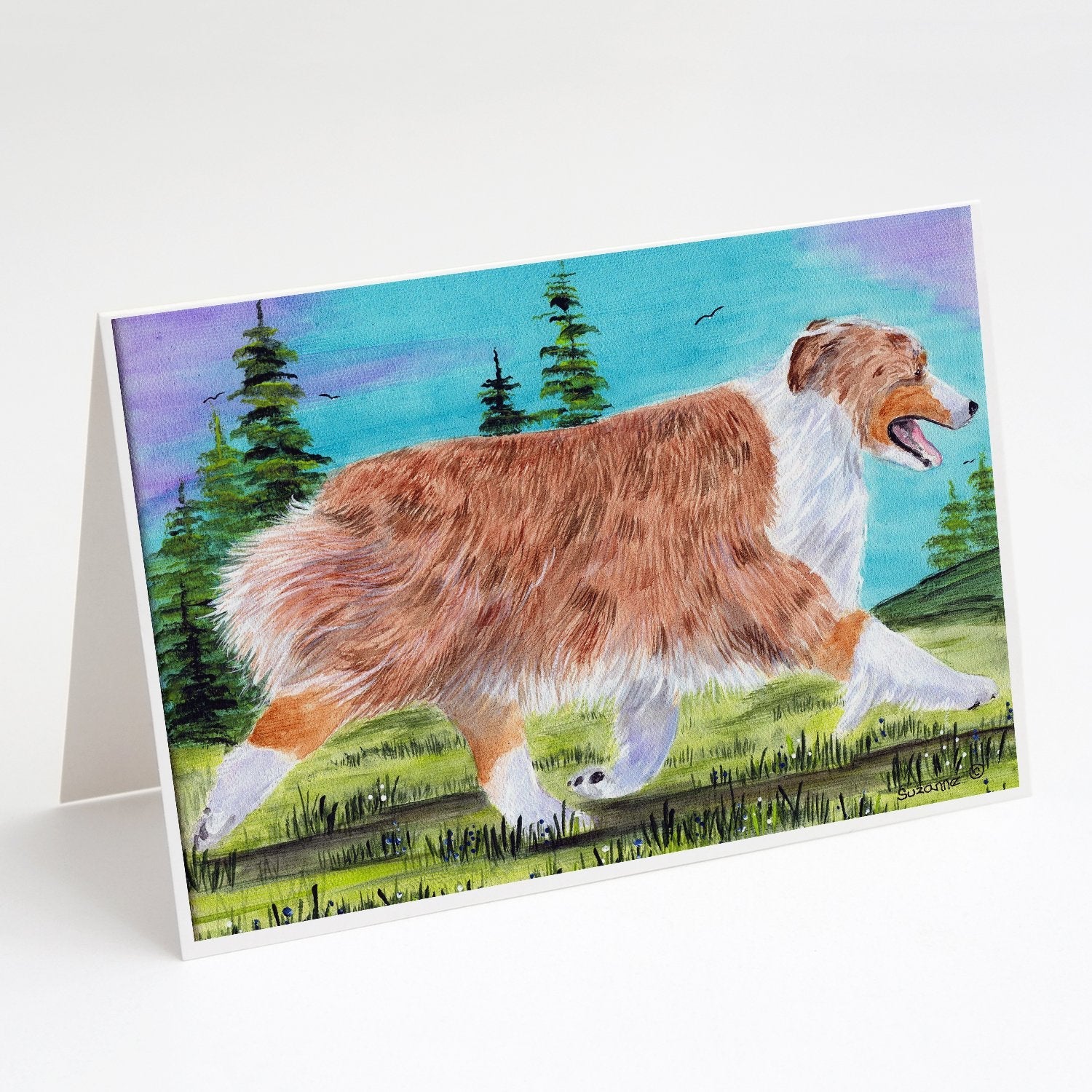 Australian Shepherd Greeting Cards Pack of 8 Blank Cards with Envelopes Whimsical A7 Size 5x7