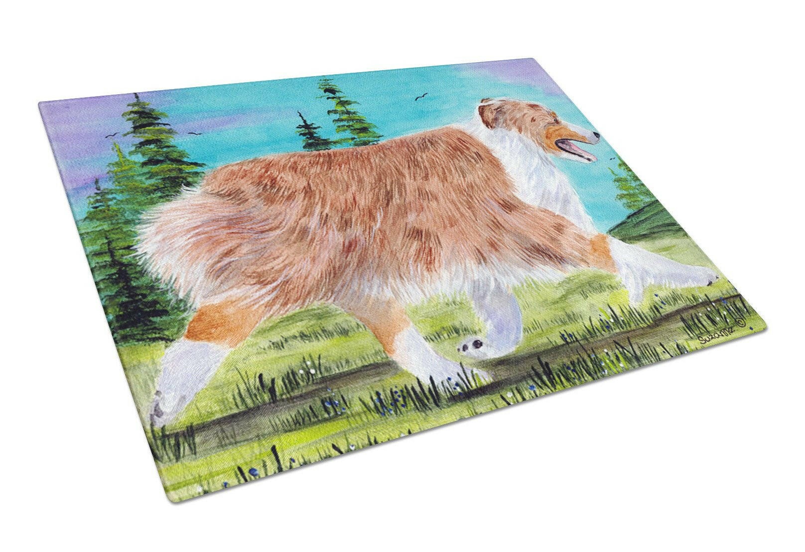 Australian Shepherd Cutting Board Tempered Glass Kitchen Cutting Surface, Heat Resistant Chopping, Non-Slip Feet, Food Prep & Serving