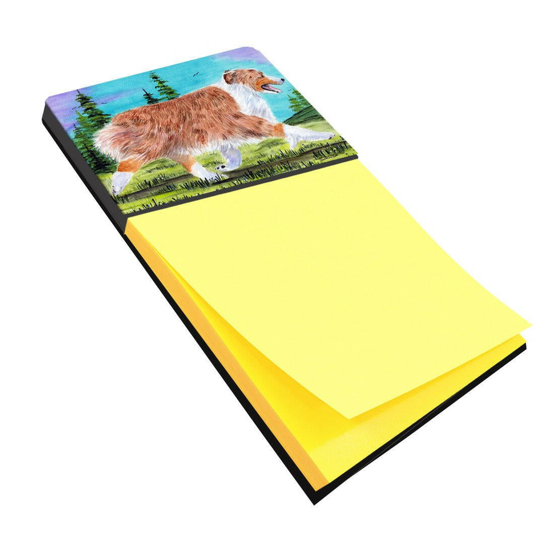 Australian Shepherd Watercolor Sticky Note Holder Refillable Dispenser Desk Accessory 3x3 Pad Gift