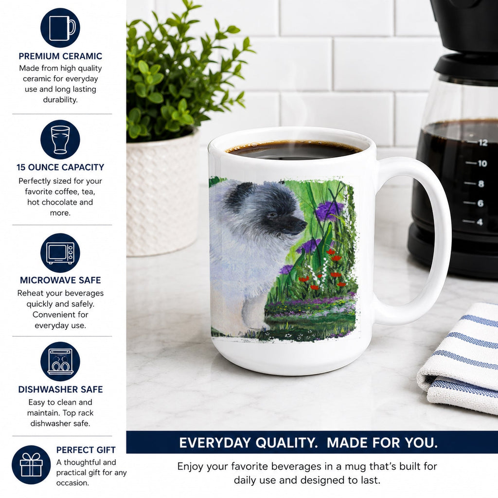 Keeshond Ceramic Coffee Mug 15 oz Decorative Large C Handle Mug Cup for Tea, Cocoa Hot Chocolate