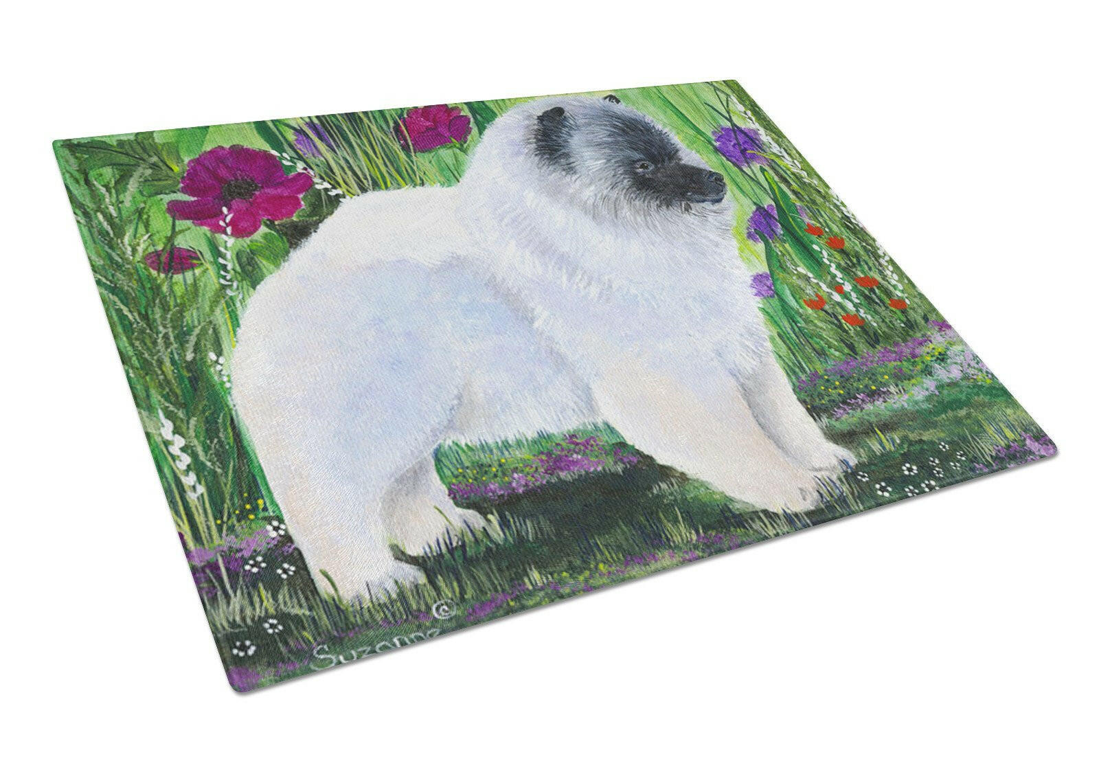 Keeshond Cutting Board Tempered Glass Kitchen Cutting Surface, Heat Resistant Chopping, Non-Slip Feet, Food Prep & Serving