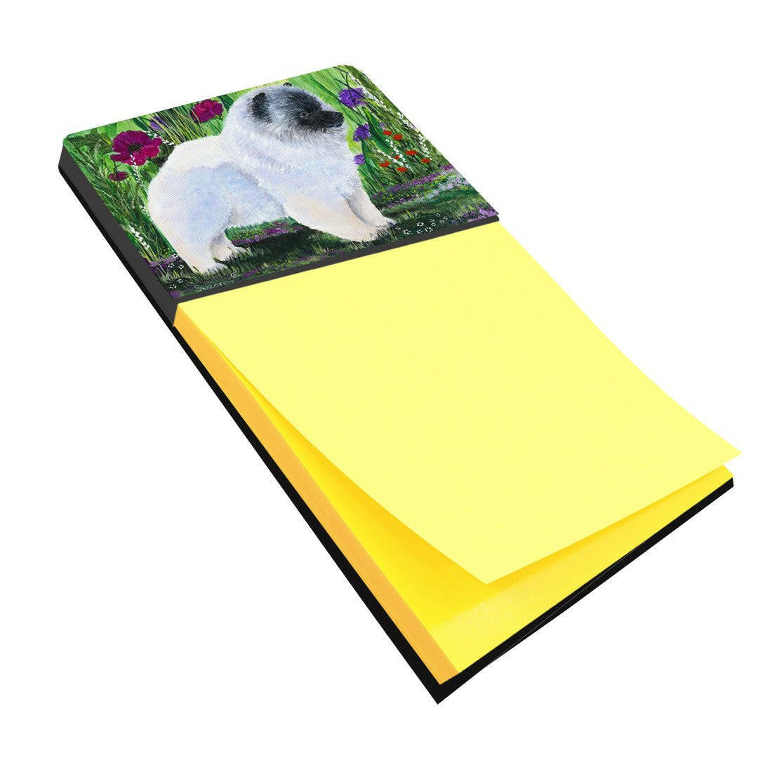 Keeshond Watercolor Sticky Note Holder Refillable Dispenser Desk Accessory 3x3 Pad Gift