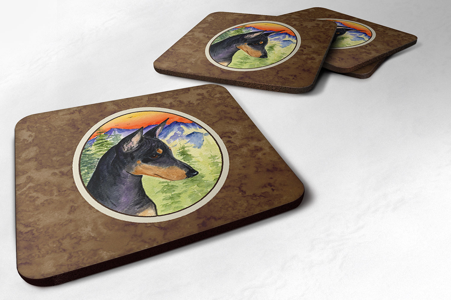 Manchester Terrier Foam Coasters Set of 4 Cup Coasters for Indoor Outdoor, Tabletop Protection, Anti Slip, Mouse pad Material