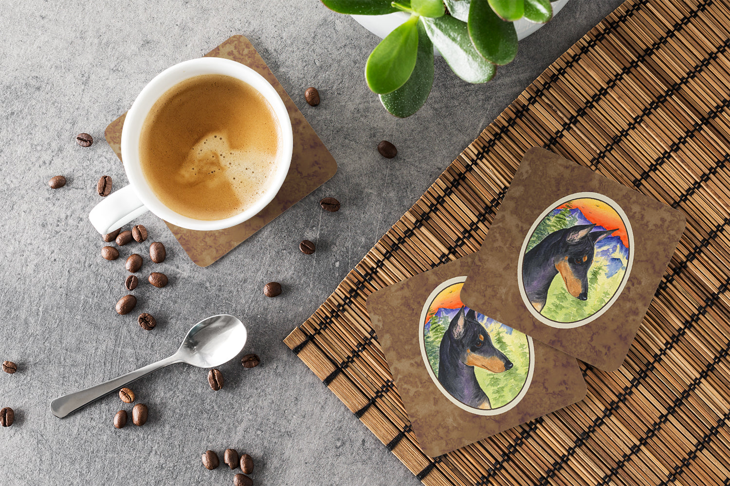 Manchester Terrier Foam Coasters Set of 4 Cup Coasters for Indoor Outdoor, Tabletop Protection, Anti Slip, Mouse pad Material