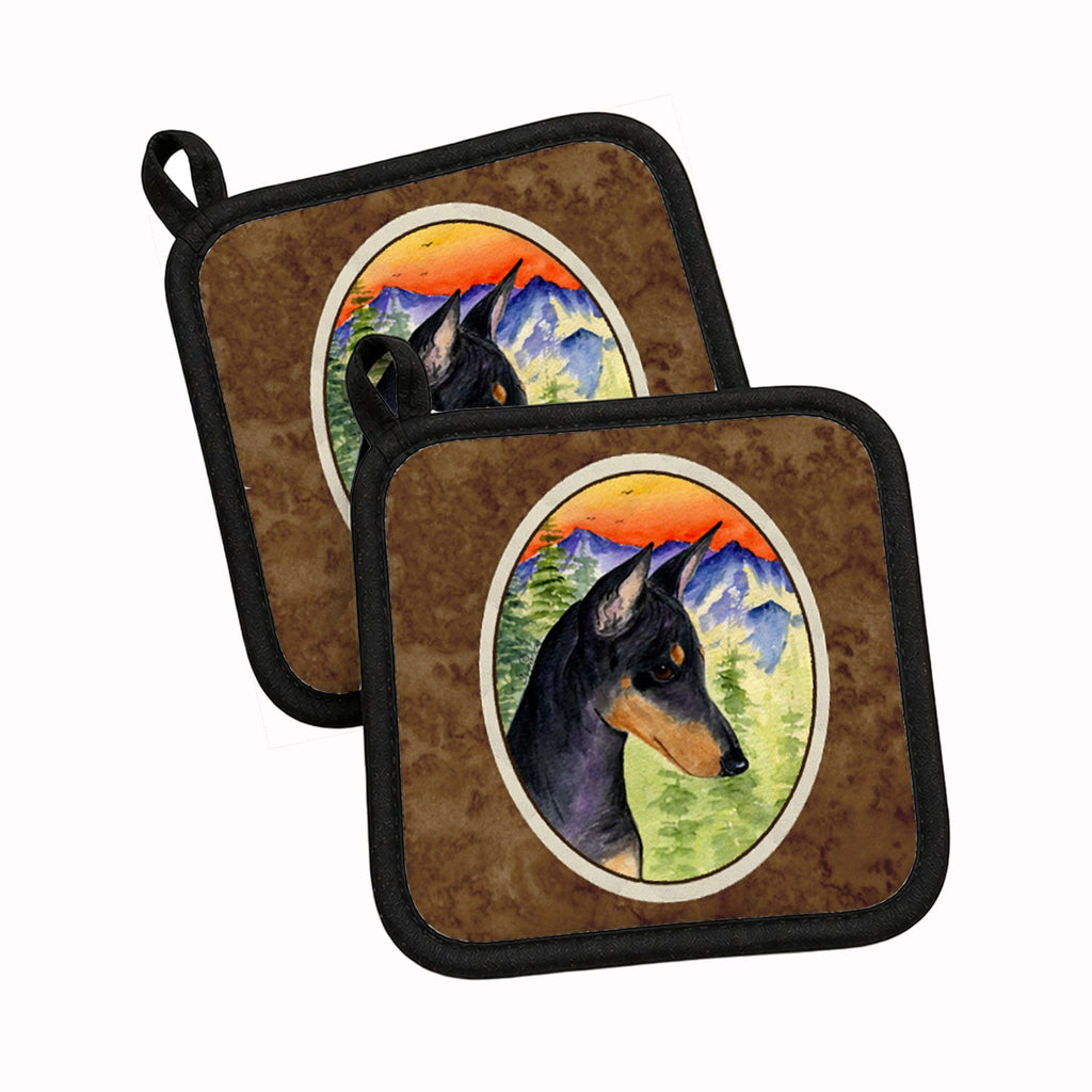 Manchester Terrier Pot Holder Set of 2 Heat Resistant Quilted Hot Pads 7.5 x 7.5 Inch, Insulated Kitchen Trivets for Cooking & Baking