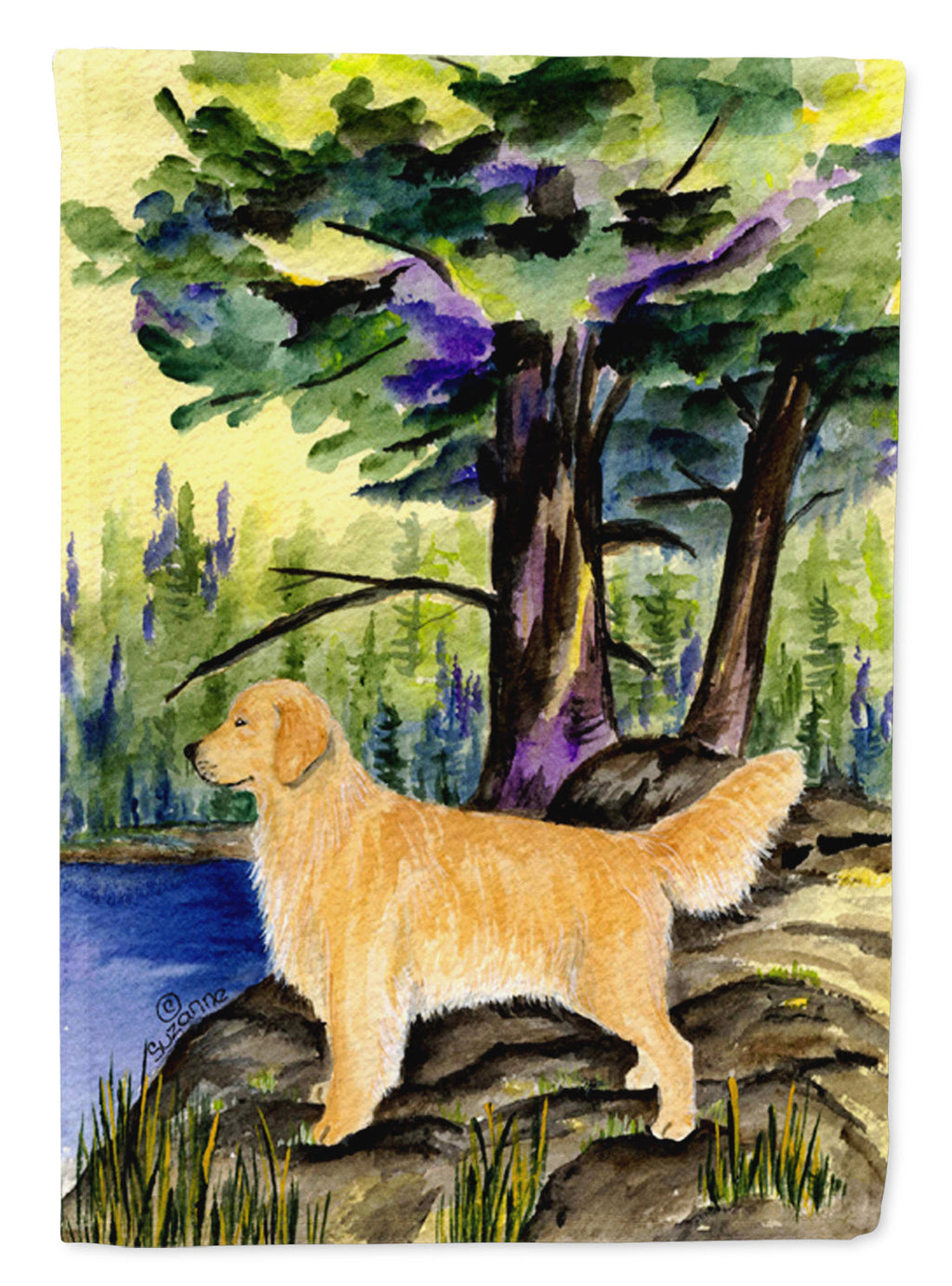 Golden Retriever House Flag 28x40 Porch Sleeve Pole Decorative Outside Yard Banner Artwork Wall Hanging, Polyester