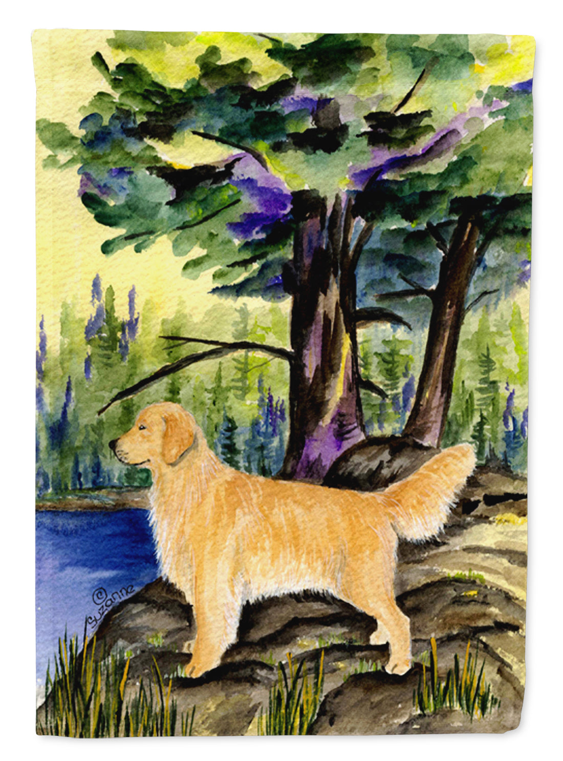 Golden Retriever House Flag 28x40 Porch Sleeve Pole Decorative Outside Yard Banner Artwork Wall Hanging, Polyester