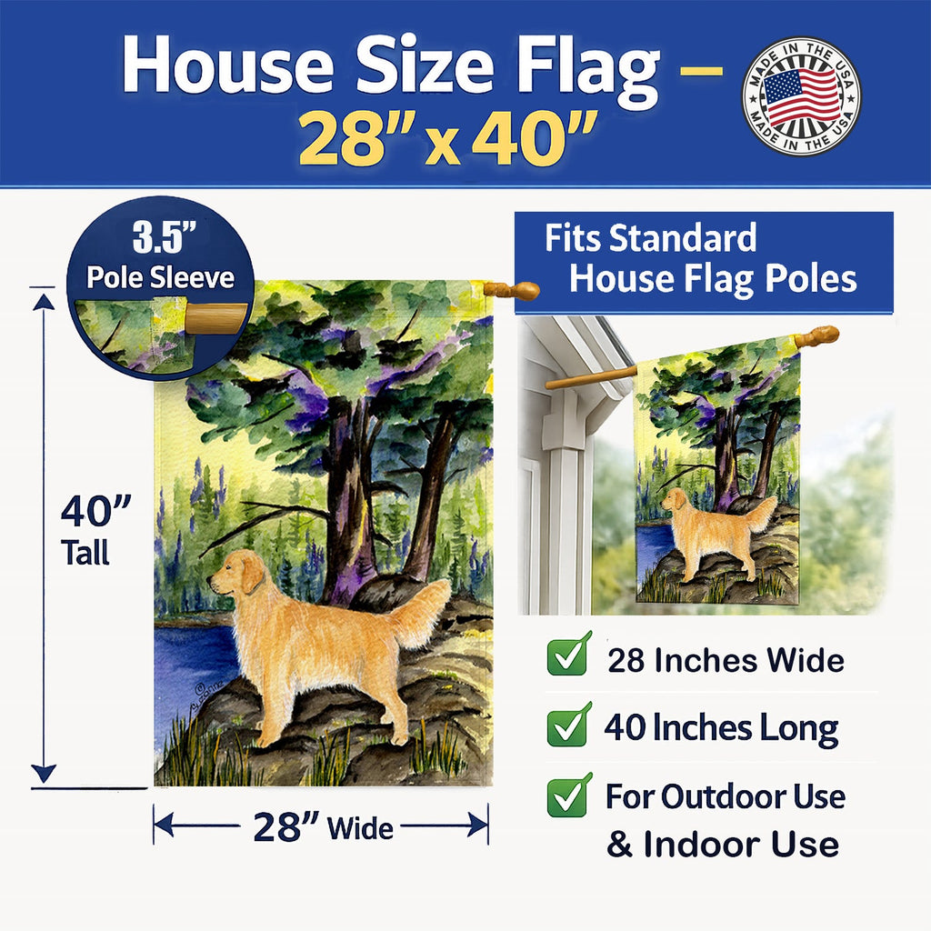 Golden Retriever House Flag 28x40 Porch Sleeve Pole Decorative Outside Yard Banner Artwork Wall Hanging, Polyester